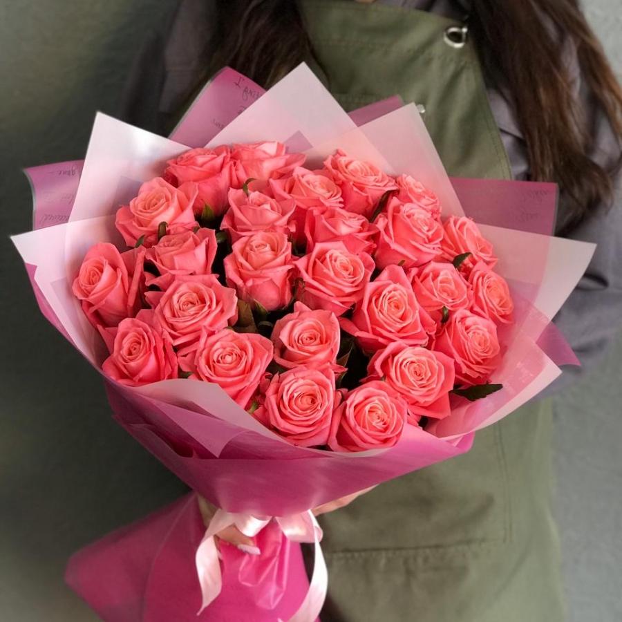 Розовые розы 50 см 25 шт. (Россия) [код товара  321530]