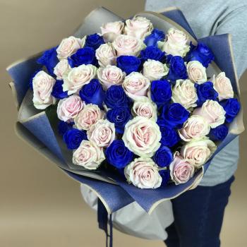 Белая и Синяя Роза 51шт 70см (Эквадор) артикул букета: 108388